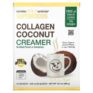 California Gold Nutrition, кокосовые сливки с коллагеном, с органическим сухим кокосовым молоком и пептидами гидролизованного коллагена, без подсластителей, 12 пакетиков по 24 г (0,85 унции)