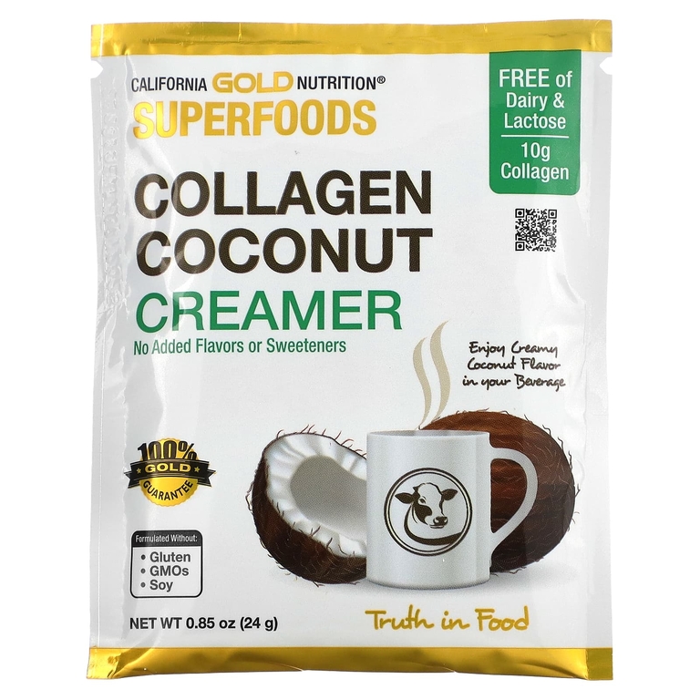 California Gold Nutrition, кокосовые сливки с коллагеном, с органическим сухим кокосовым молоком и пептидами гидролизованного коллагена, без подсластителей, 12 пакетиков по 24 г (0,85 унции)