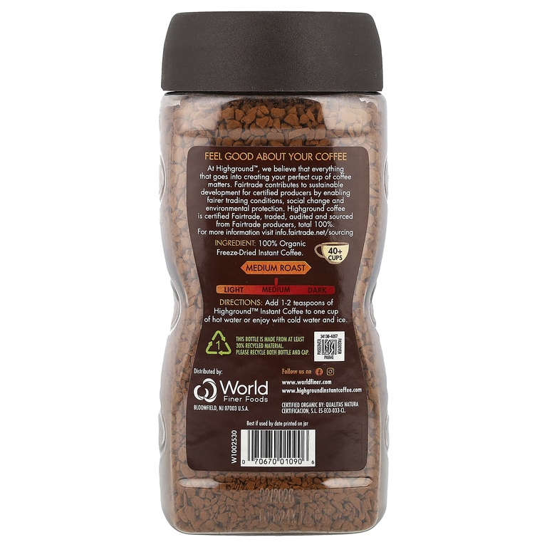 Highground Coffee, Органический растворимый кофе, средний, 100 г (Товар снят с продажи) 