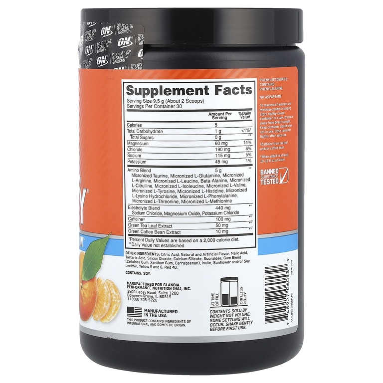 Optimum Nutrition, аминокислоты и электролиты, мандарин, 285 г (10,05 унции)
