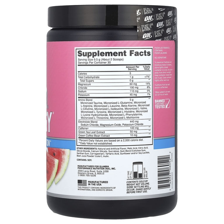 Optimum Nutrition, аминокислоты и электролиты, арбузный всплеск, 285 г (10,05 унции)