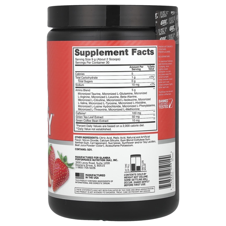 Optimum Nutrition, аминокислоты и электролиты, сочная клубника, 270 г (9,5 унции)