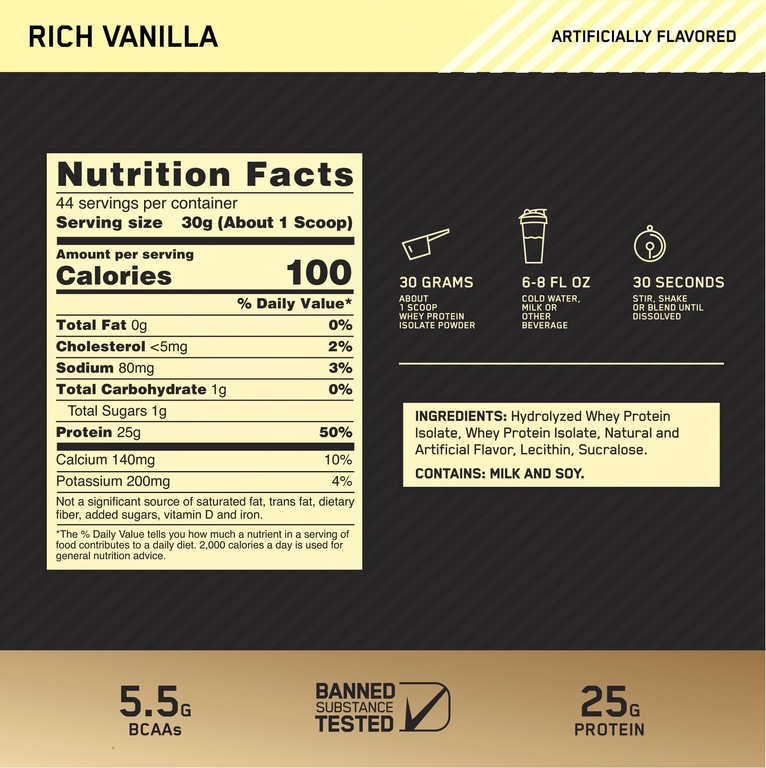 Optimum Nutrition, изолят сывороточного протеина, со вкусом ванили, 1,32 кг (2,91 фунта)