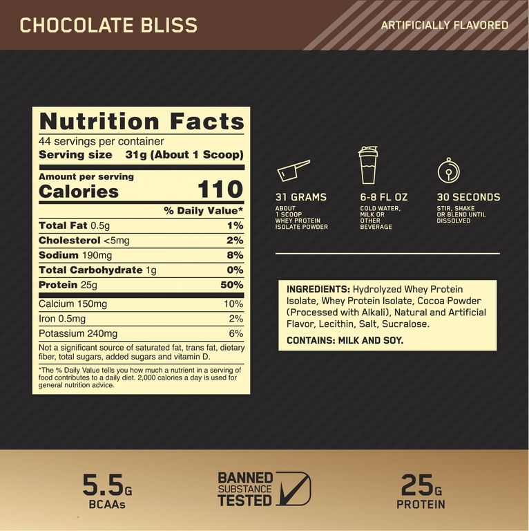 Optimum Nutrition, изолят сывороточного протеина, шоколадный, 1,36 кг (3 фунта)