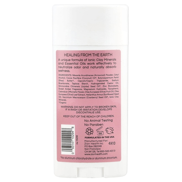 Zion Health, Bold, глиняный сухой дезодорант, сладкая амбра, 80 г (2,8 унции)