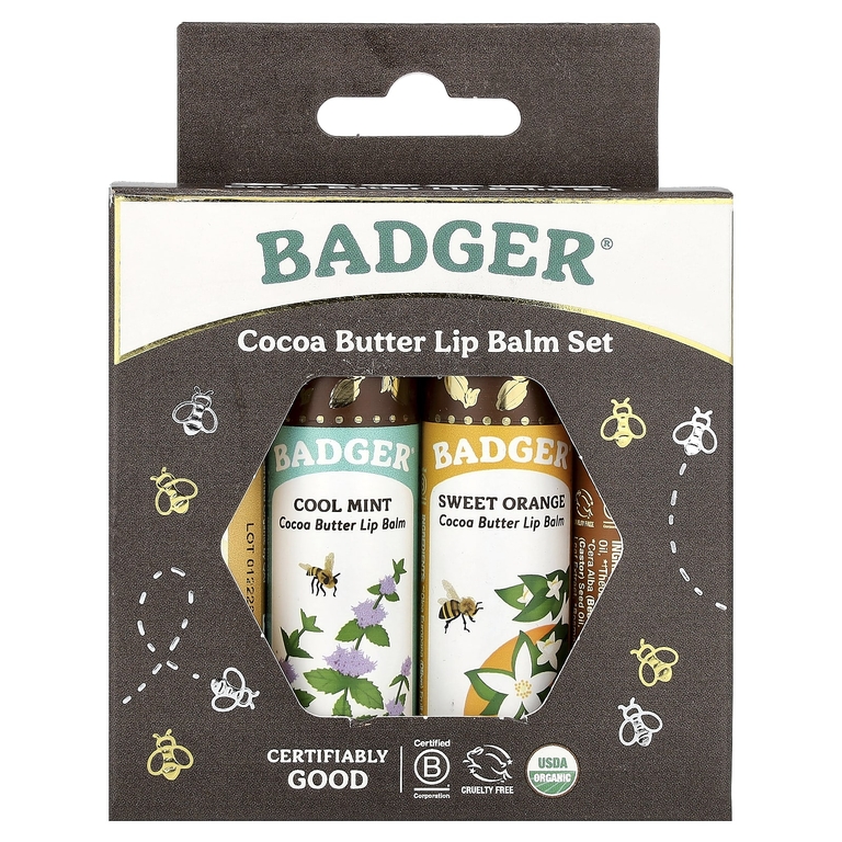 Badger, Набор бальзамов для губ с какао-маслом, 4 пакетики, 7 г