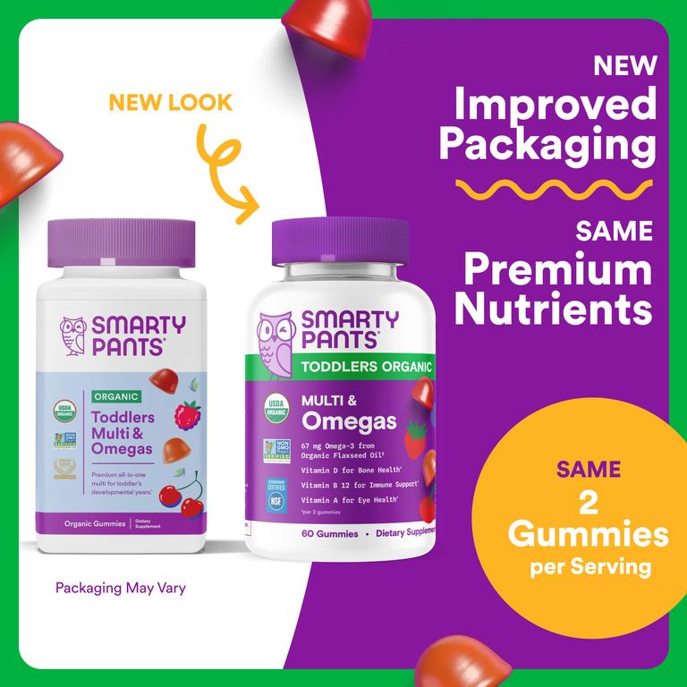 SmartyPants, Toddlers Organic, мультивитамины и омега-кислоты для малышей, вишня и смесь ягод, 60 жевательных таблеток