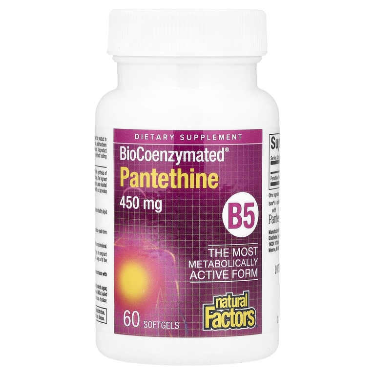 Natural Factors, BioCoenzymated, B5, пантетин, 450 мг, 60 капсул
