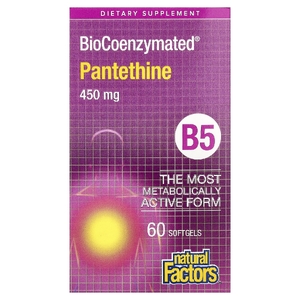 Natural Factors, BioCoenzymated, B5, пантетин, 450 мг, 60 капсул