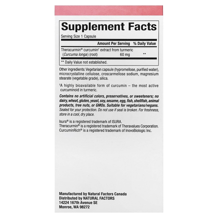 Natural Factors, CurcuminRich®, Theracurmin®, 120 веге-капсул (60 мг в 1 капсуле)