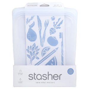 Stasher, многоразовый силиконовый пакет для пищевых продуктов, 0,5 галлона, прозрачный, 1,89 л (64 жидк. унции)
