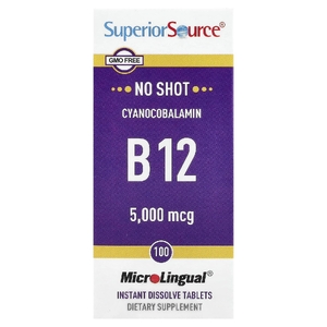 Superior Source, Цианокобаламин B12, 5000 мкг, 100 растворимых таблеток MicroLingual®  Instant Rстворять