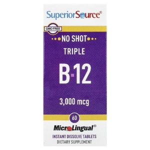 Superior Source, тройной витамин B12, 3000 мкг, 60 быстрорастворимых таблеток MicroLingual®