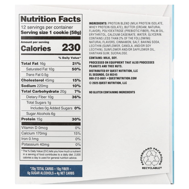 Quest Nutrition, протеиновое печенье, со вкусом печенья сникердудл, 12 шт по 58 г (2,04 унции)
