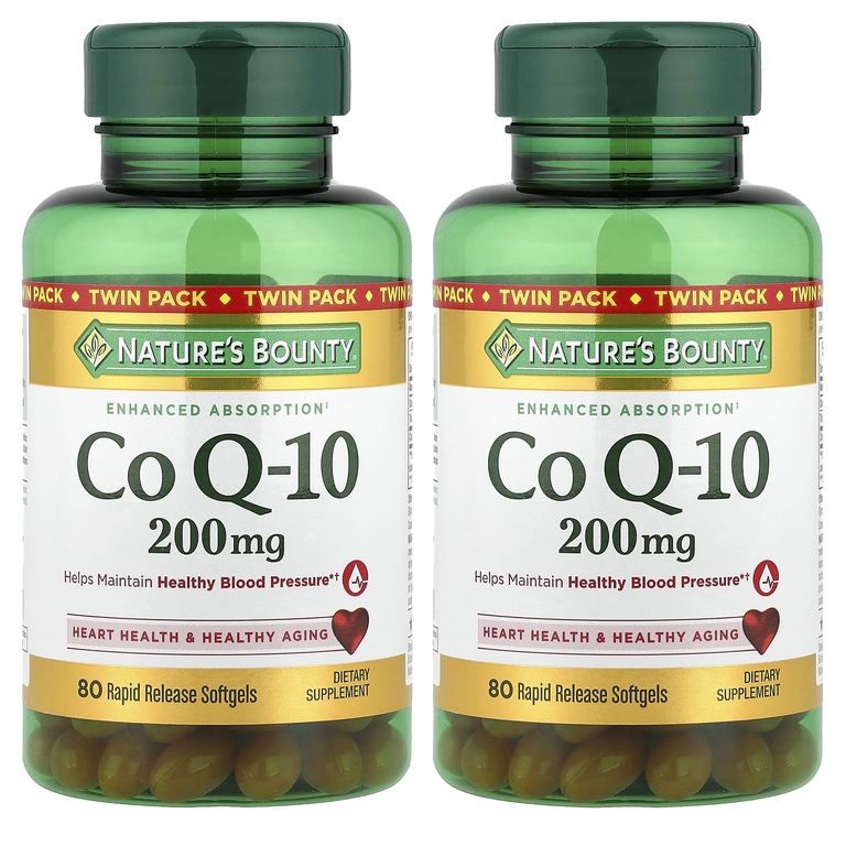 Nature's Bounty, коэнзим Q10, двойная упаковка, 200 мг, 2 флакона по 80 капсул быстрого высвобождения