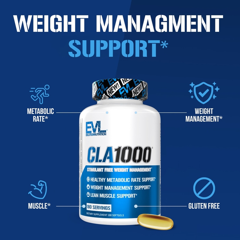EVLution Nutrition, CLA1000®, средство для коррекции веса без стимуляторов, 180 капсул (1000 мг в 1 капсуле)