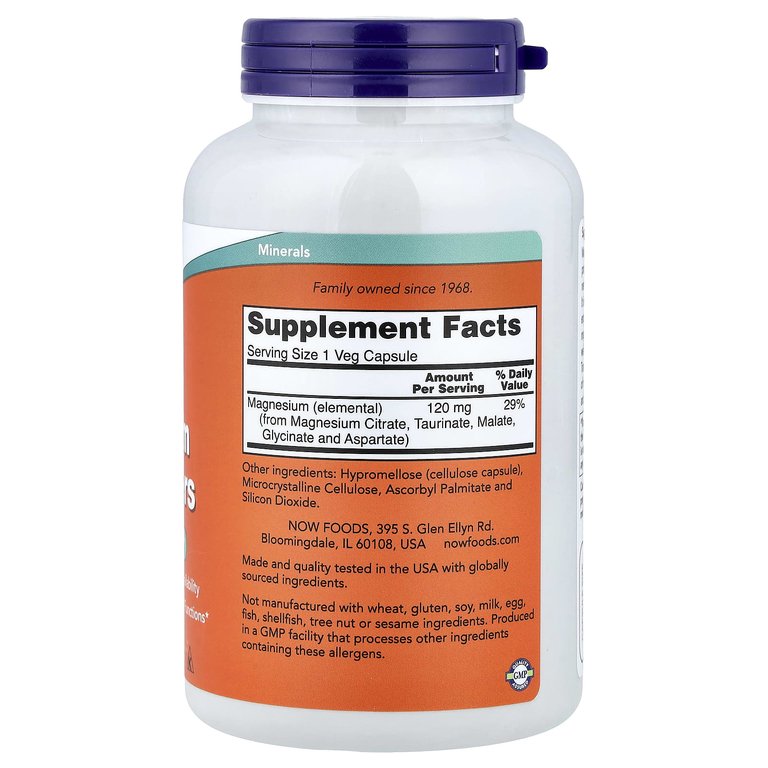 NOW Foods, Magnesium Transporters, комплекс магния, 180 веганских капсул (120 мг в капсуле)