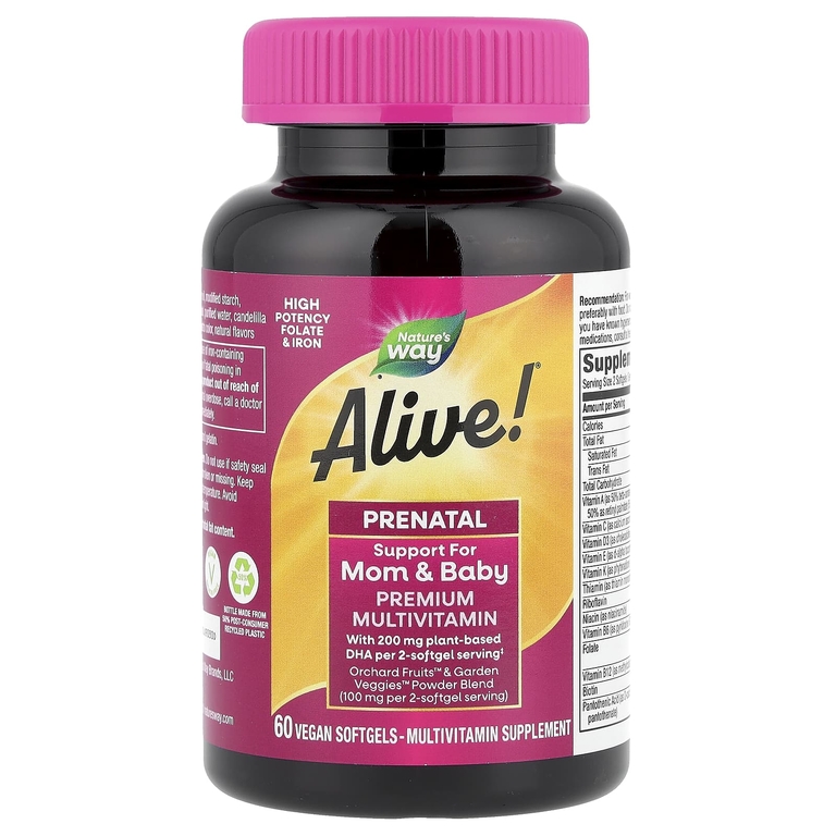 Nature's Way, пренатальные мультивитамины премиального качества Alive!®, со вкусом ягод, 60 веганских капсул