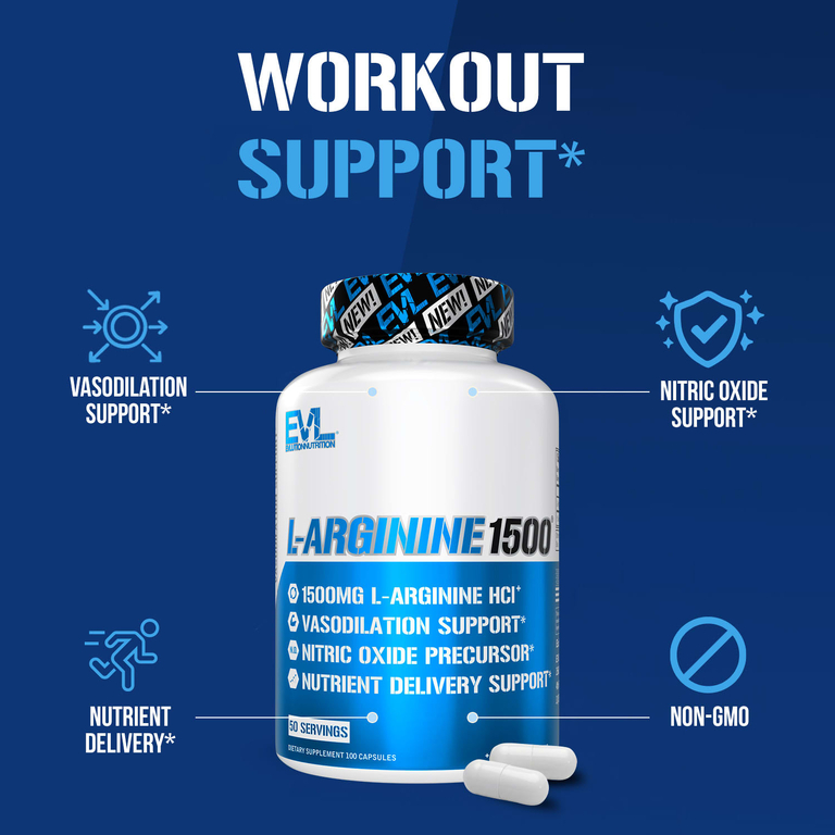 EVLution Nutrition, L-Arginine1500®, L-аргинин, 100 капсул (750 мг в 1 капсуле)