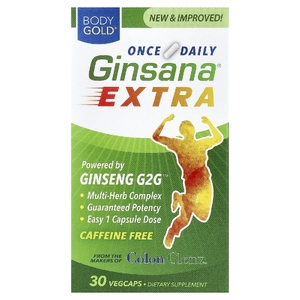 BodyGold, Ginsana® Extra, без кофеина, 30 растительных капсул