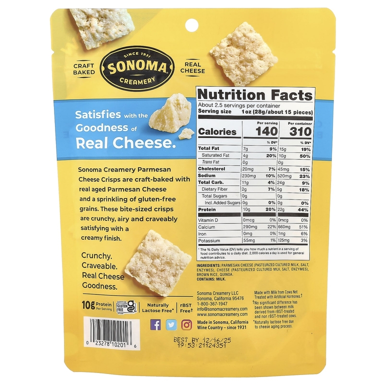 Sonoma Creamery, чипсы с сыром, пармезан, 64 г (2,25 унции)