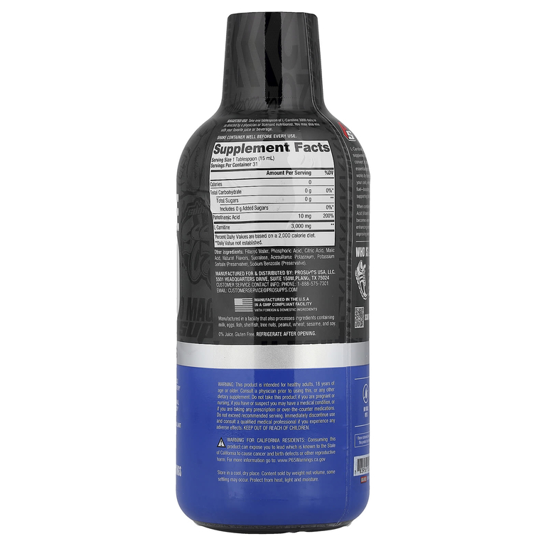 ProSupps, L-карнитин 3000, Liquid Shot, голубая малина, 473 мл (16 жидк. унций)
