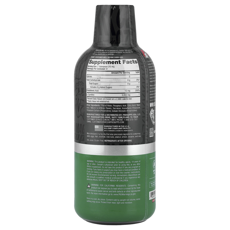 ProSupps, L-карнитин 3000, Liquid Shot, зеленое яблоко, 473 мл (16 жидк. унций)