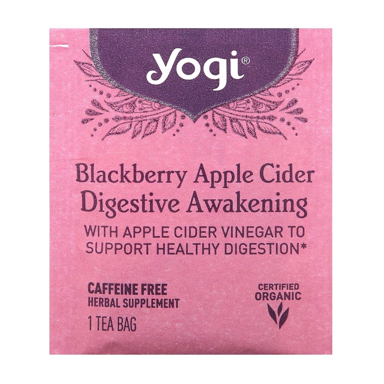 Yogi Tea, Пробуждение пищеварения, чай без кофеина с ежевикой и яблочным сидром, 16 чайных пакетиков, 29 г (1,02 унции)