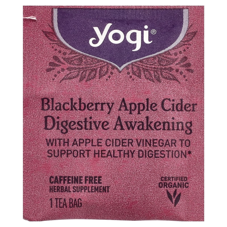 Yogi Tea, Пробуждение пищеварения, чай без кофеина с ежевикой и яблочным сидром, 16 чайных пакетиков, 29 г (1,02 унции)