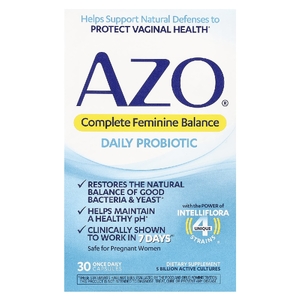 AZO, Complete Feminine Balance, пробиотик для ежедневного приёма, 5 млрд КОЕ, 30 капсул для приёма один раз в день