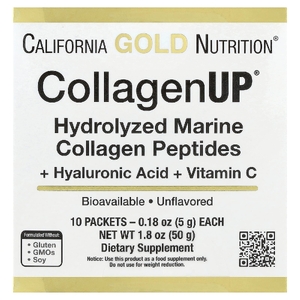 California Gold Nutrition, CollagenUP®, гидролизованные пептиды морского коллагена с гиалуроновой кислотой и витамином C, с нейтральным вкусом, 10 пакетиков по 5 г (0,18 унции)