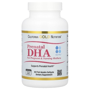 California Gold Nutrition, пренатальная ДГК, омега-3 жирные кислоты ДГК и ЭПК с холином для беременных и кормящих матерей, 60 капсул из рыбьего желатина