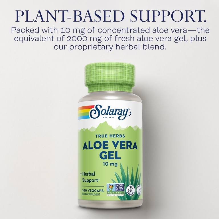 Solaray, True Herbs, гель алоэ вера (Aloe vera), 10 мг, 100 растительных капсул