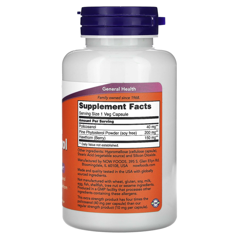 NOW Foods, поликозанол, 40 мг, 90 растительных капсул