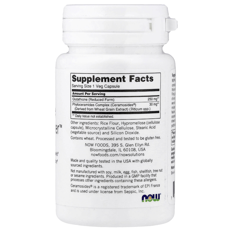 NOW Foods, Solutions, Glutathione Skin Brightener™, 30 растительных капсул