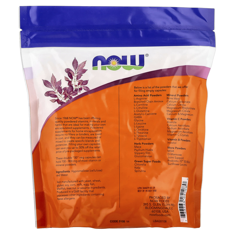 NOW Foods, Растительные двойные «00» капсулы, прибл. 750 пустых растительных капсул