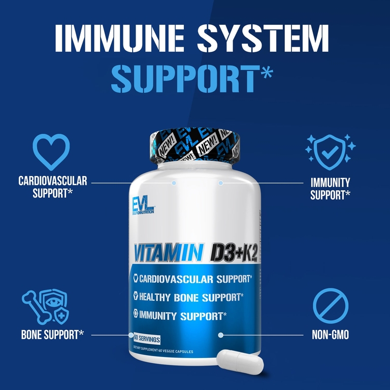 EVLution Nutrition, витамины D3 и К2, 60 растительных капсул