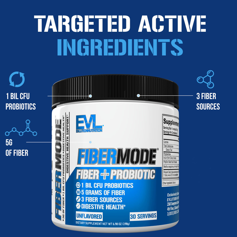 EVLution Nutrition, FiberMode, клетчатка и пробиотик, без добавок, 198 г (6,98 унции)