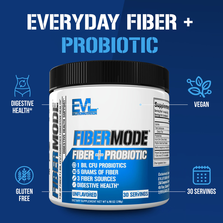 EVLution Nutrition, FiberMode, клетчатка и пробиотик, без добавок, 198 г (6,98 унции)