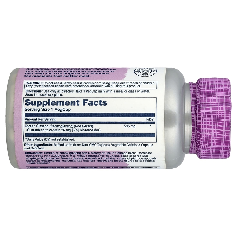 Solaray, Vital Extracts, корейский женьшень, 535 мг, 60 вегетарианских капсул