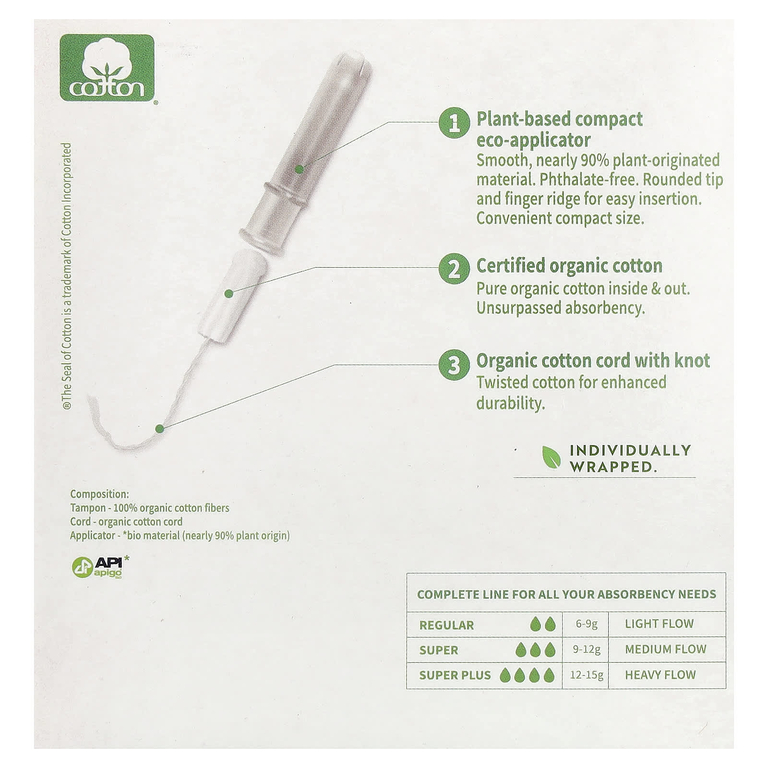 Organyc, тампоны из органического хлопка, компактные, супер, 16 штук