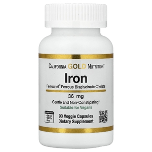 California Gold Nutrition, Ferrochel®, железо (бисглицинат), 36 мг, 90 растительных капсул