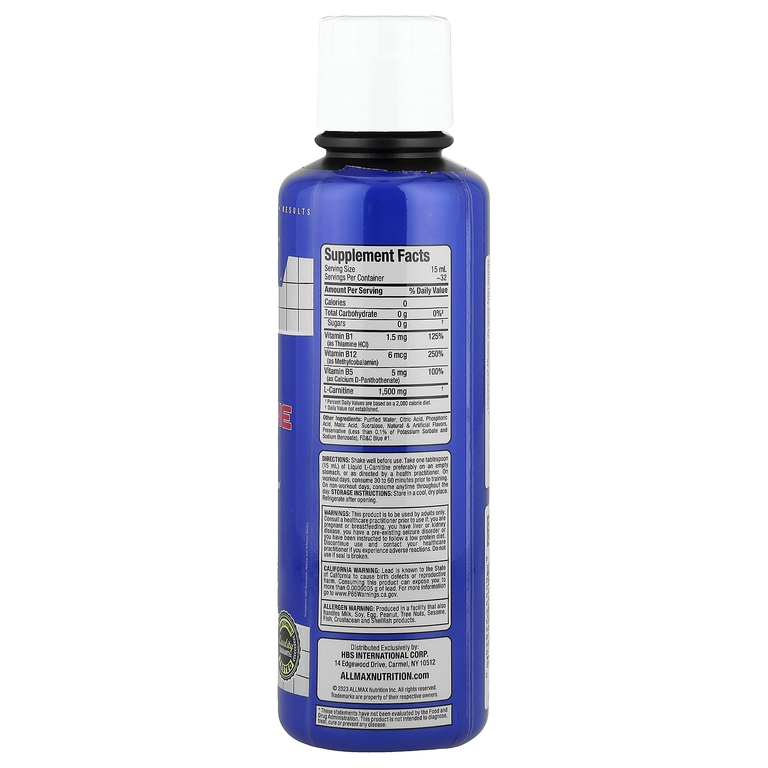 ALLMAX, жидкий L-карнитин 1500, голубая малина, 473 мл (16 уний)