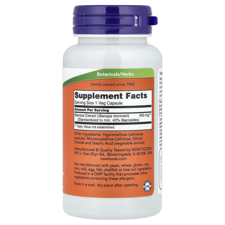 NOW Foods, экстракт бакопы, 450 мг, 90 вегетарианских капсул