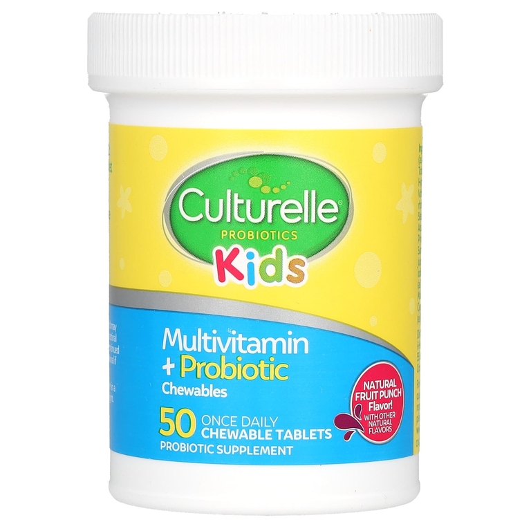 Culturelle, мультивитамины и пробиотики, для детей старше 3 лет, натуральный фруктовый пунш, 50 жевательных таблеток