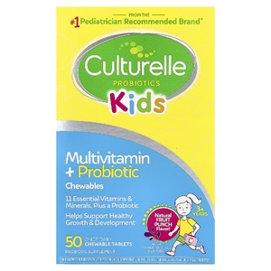 Culturelle, мультивитамины и пробиотики, для детей старше 3 лет, натуральный фруктовый пунш, 50 жевательных таблеток