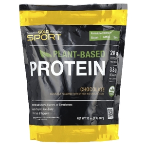California Gold Nutrition, Sport, растительный протеин с концентратом протеина из органического коричневого риса, семенами льна и чиа, со вкусом шоколада, 907 г (2 фунта)