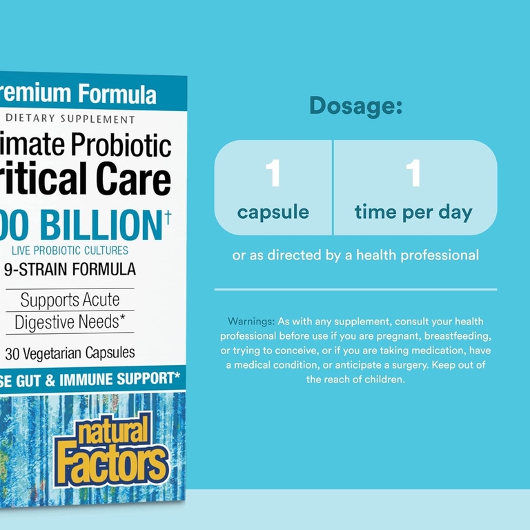 Natural Factors, Ultimate Probiotic Critical Care, пробиотики для лечения критических состояний, 100 миллиардов КОЕ, 30 вегетарианских капсул