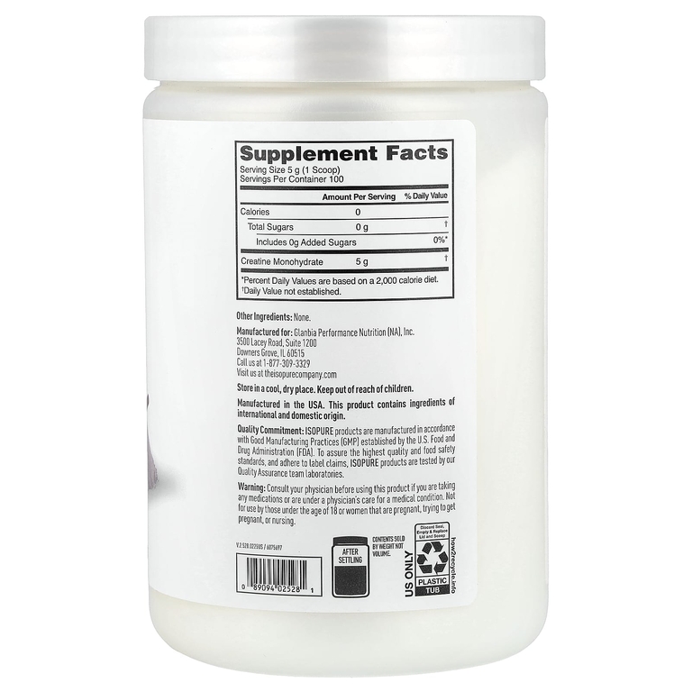  Isopure, Моногидрат креатина, без добавок, 500 г (1,1 фунта)
