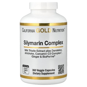California Gold Nutrition, комплекс с силимарином с экстрактом расторопши, а также одуванчиком, артишоком, имбирем и BioPerine®, 360 растительных капсул
